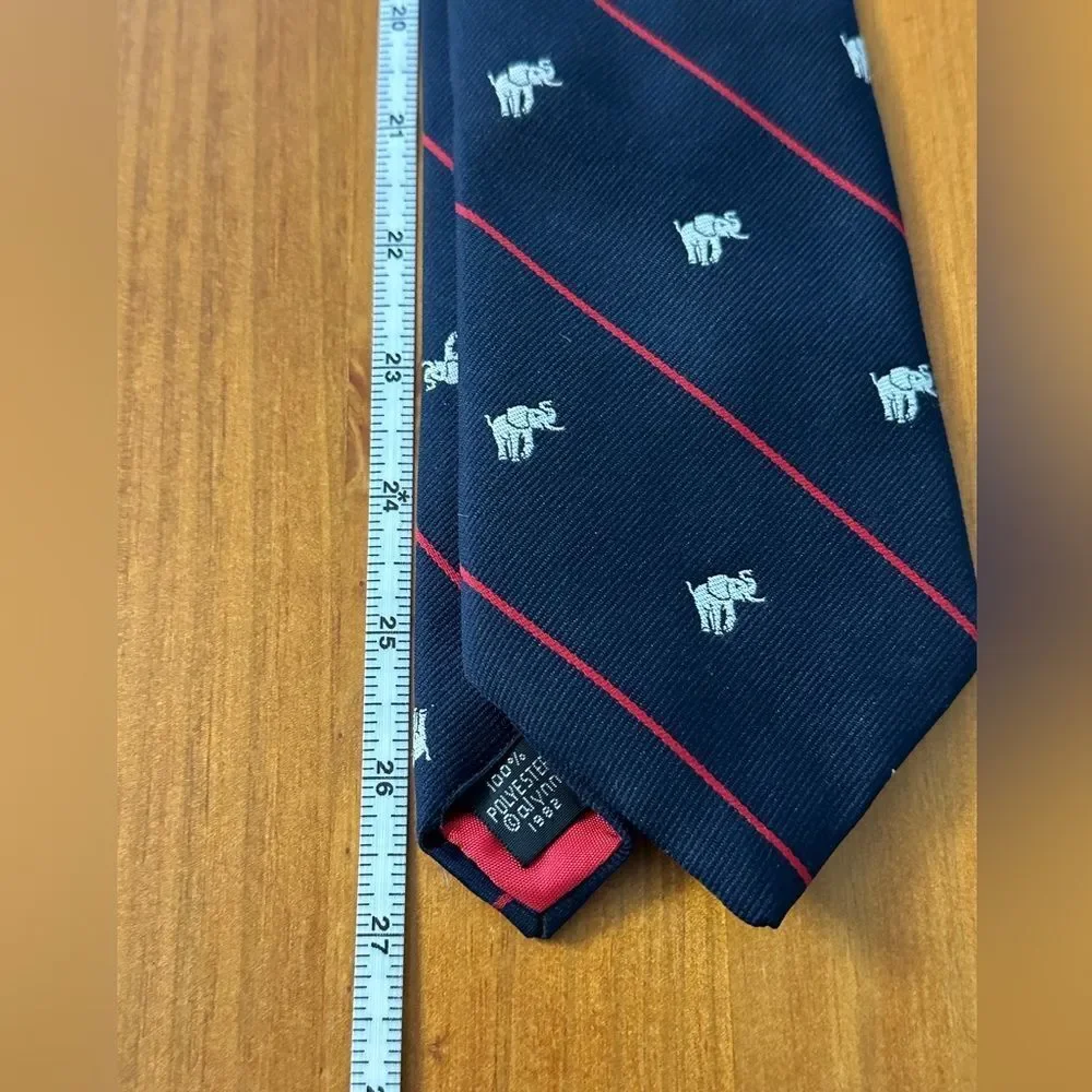 Richard Nixon Library & Birthplace Elephant Red White Blue Neck Tie Vintage 1982